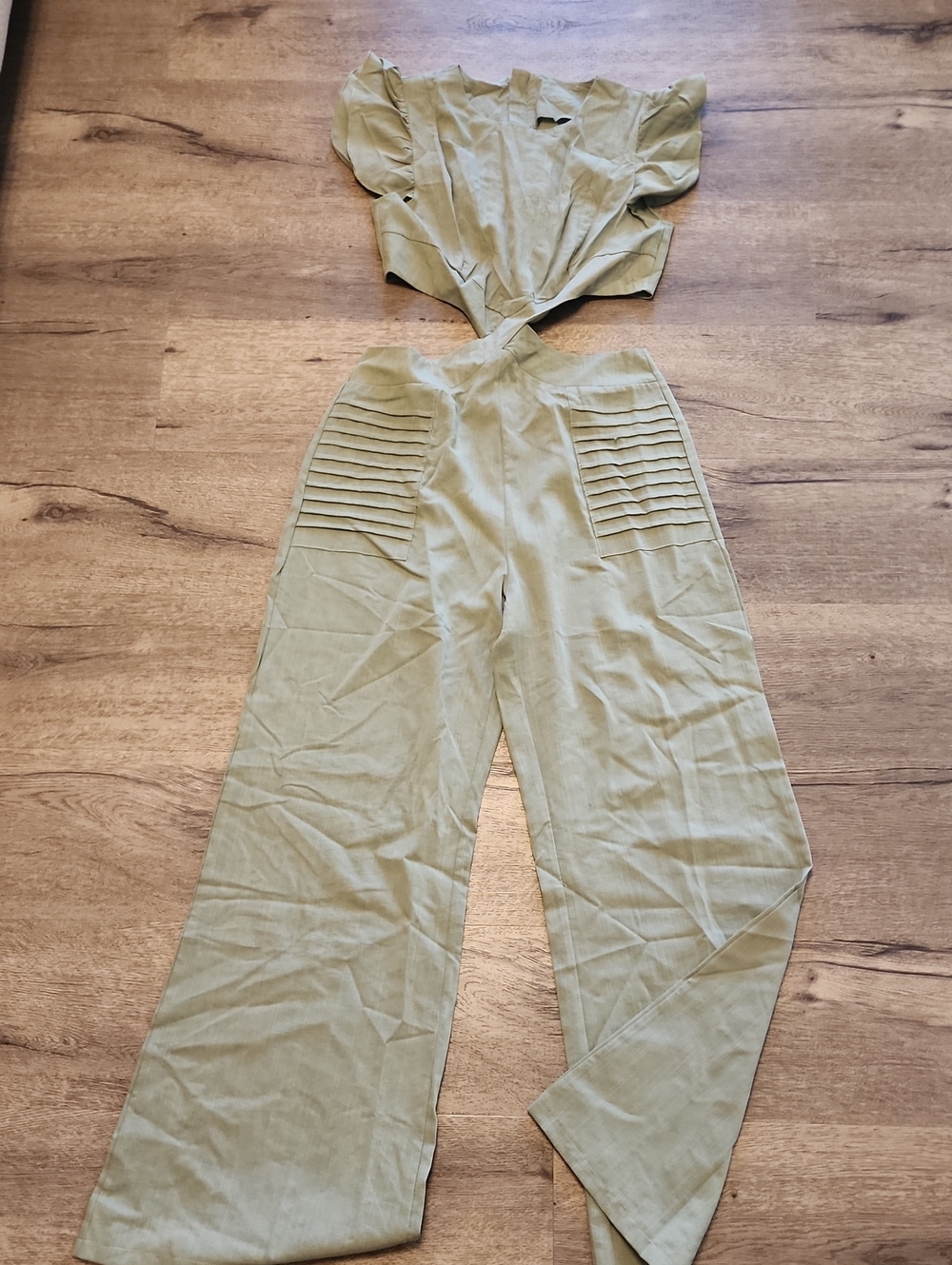 Cutout Wide-Leg Jumpsuit in Olive Green